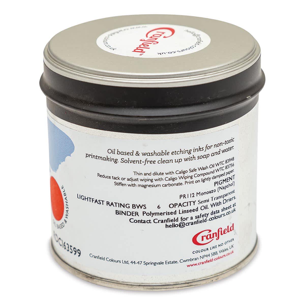 Cranfield Caligo Safe Wash Etching Ink - Napthol Red, 250 g Can - back