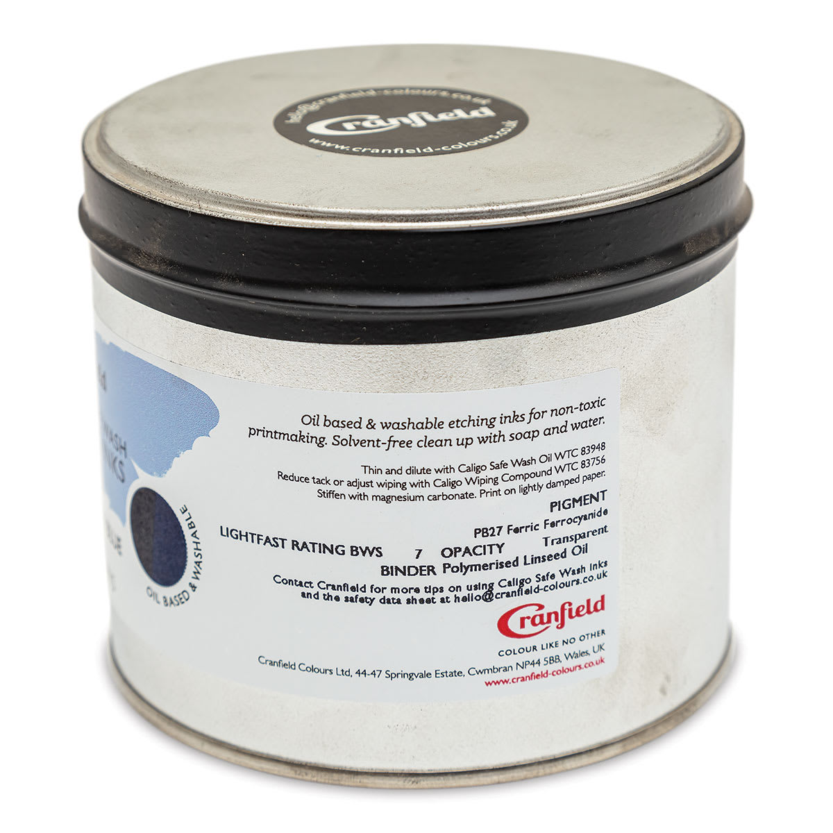 Cranfield Caligo Safe Wash Etching Ink - Prussian Blue, 500 g Can - back