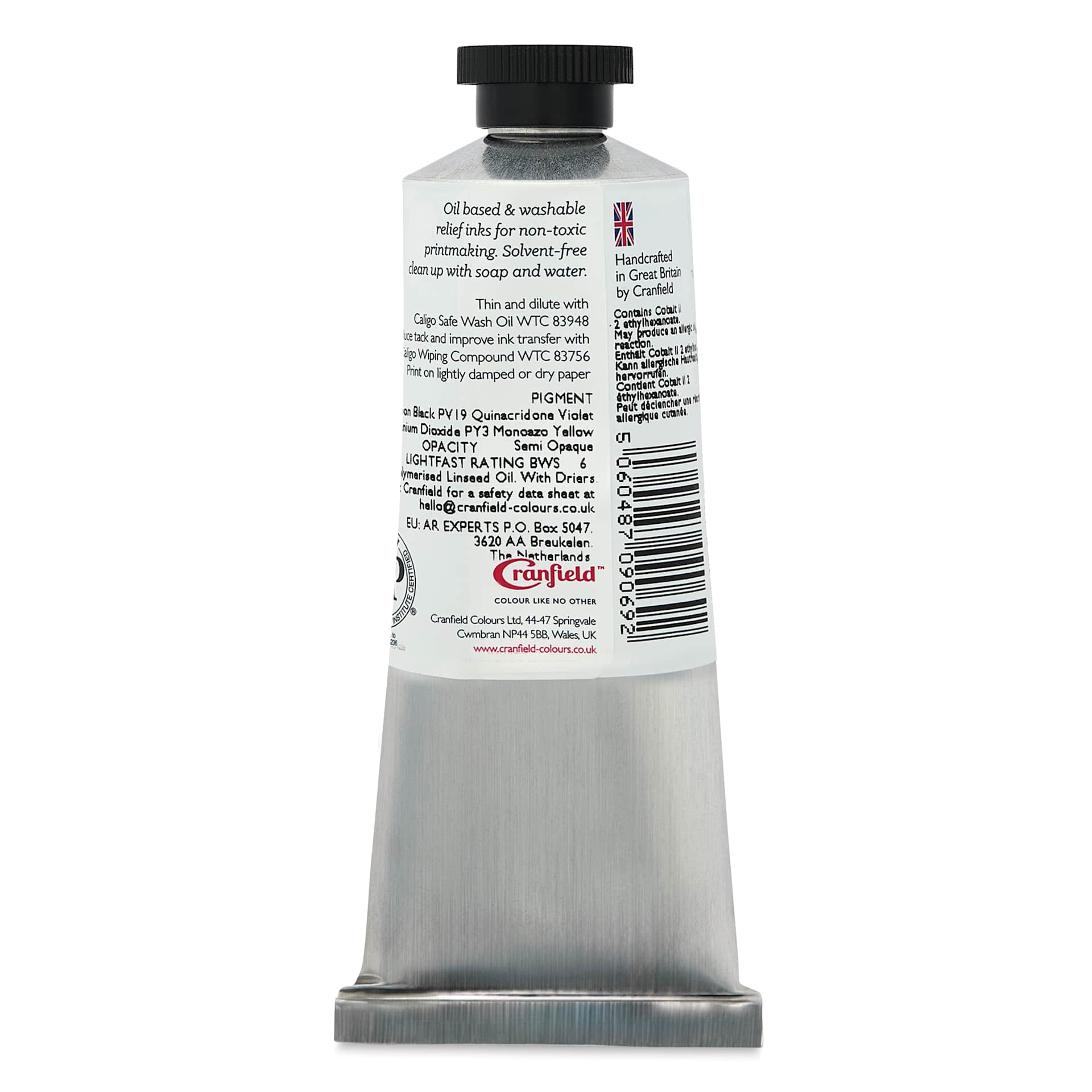 Cranfield Caligo Safe Wash Relief Ink - Peach, 75 ml, back of tube