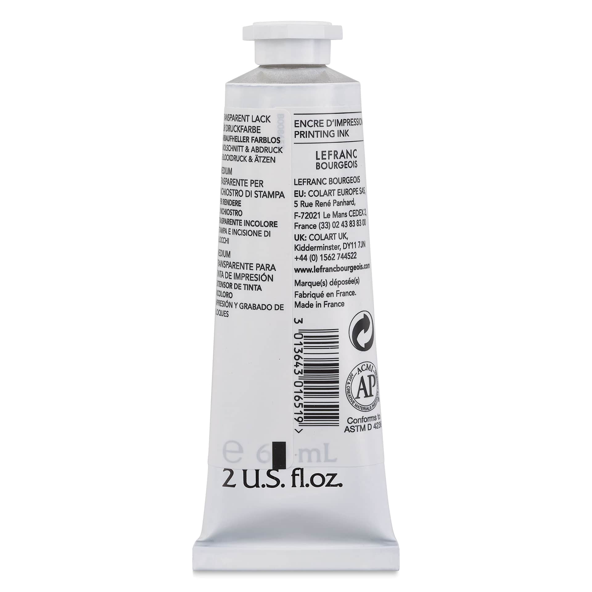 Charbonnel Water Washable Printing Ink Extender, back of tube Charbonnel Water Washable Printing Ink Extender, back of tube
