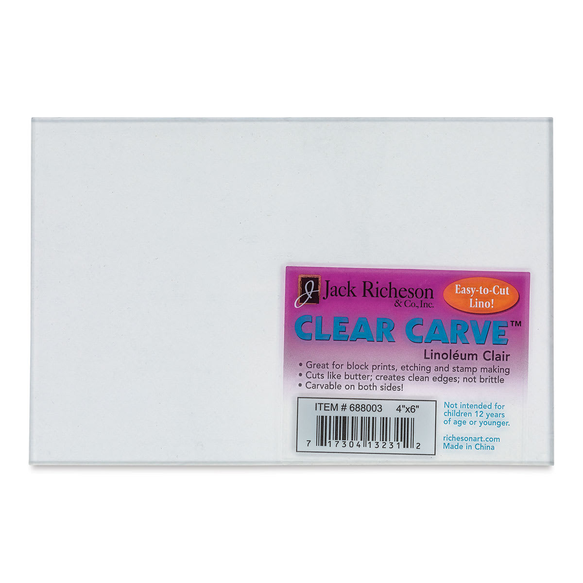 Richeson Clear Carve Linoleum - Piece, 4" x 6" - front of packaging