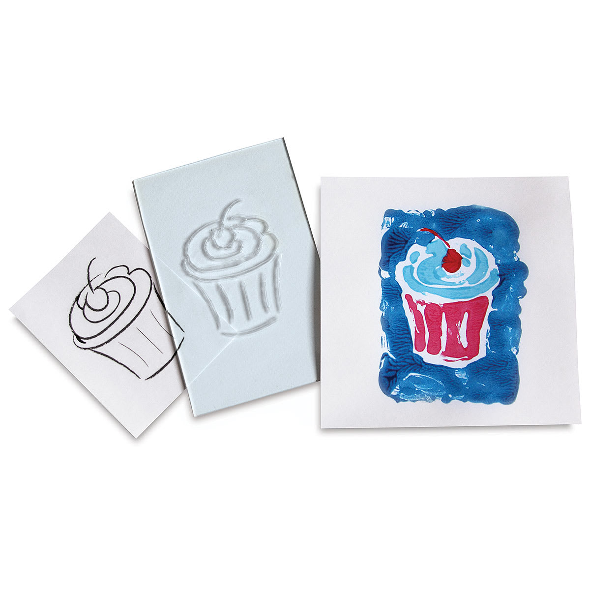 Richeson Clear Carve Linoleum - Original, Linoleum Block, and finished print of Cupcake Richeson Clear Carve Linoleum - Original, Linoleum Block, and finished print of Cupcake
