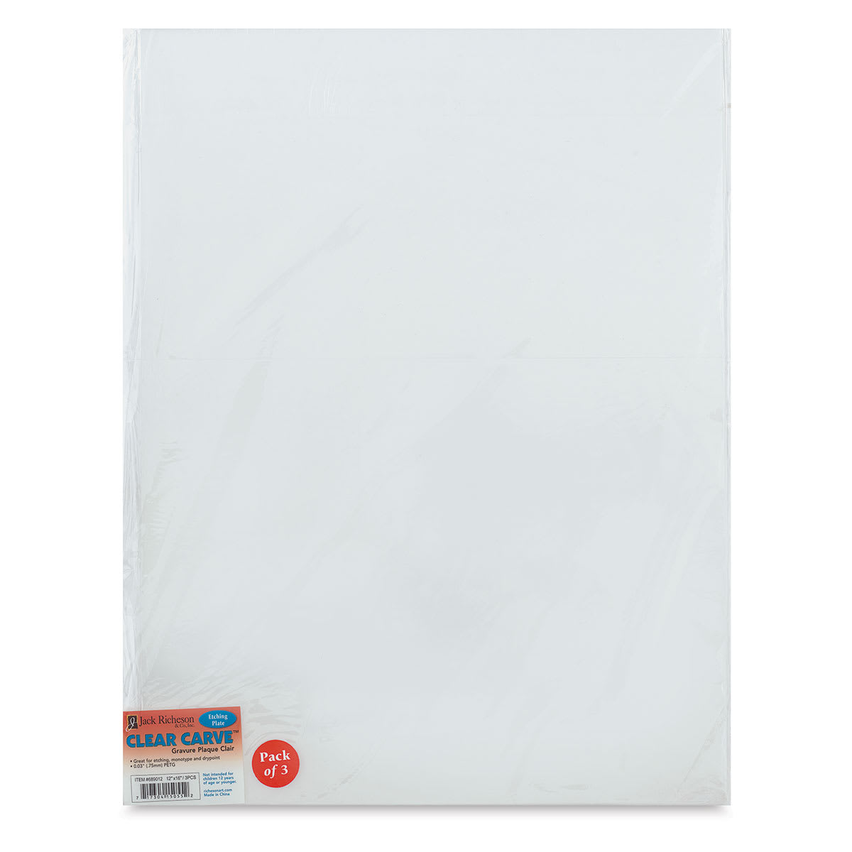 Richeson Clear Carve Etching Plates - Front view of Package of three 12" x 16" plates Richeson Clear Carve Etching Plates - Front view of Package of three 12" x 16" plates