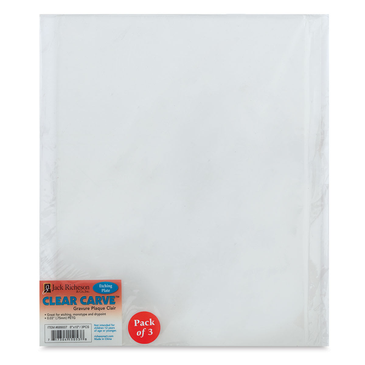 Richeson Clear Carve Etching Plates - Front view of Package of three 8" x 10" plates Richeson Clear Carve Etching Plates - Front view of Package of three 8" x 10" plates