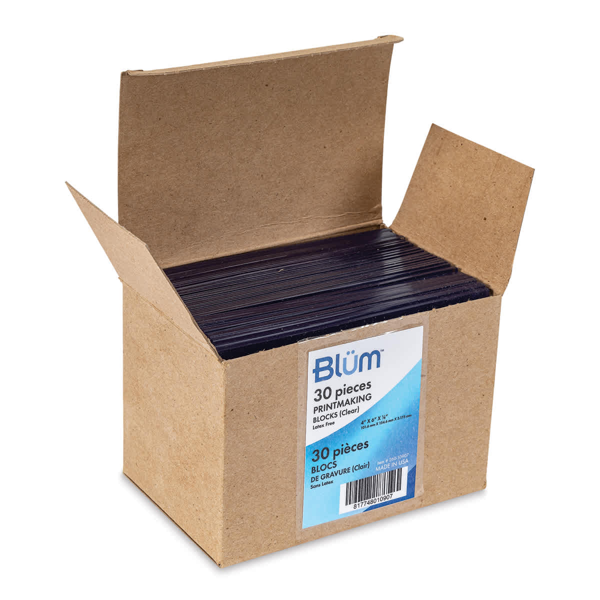 Blüm Clear Printmaking Blocks - 4" x 6", 1/8" Thick, Box of 30 - packaging open