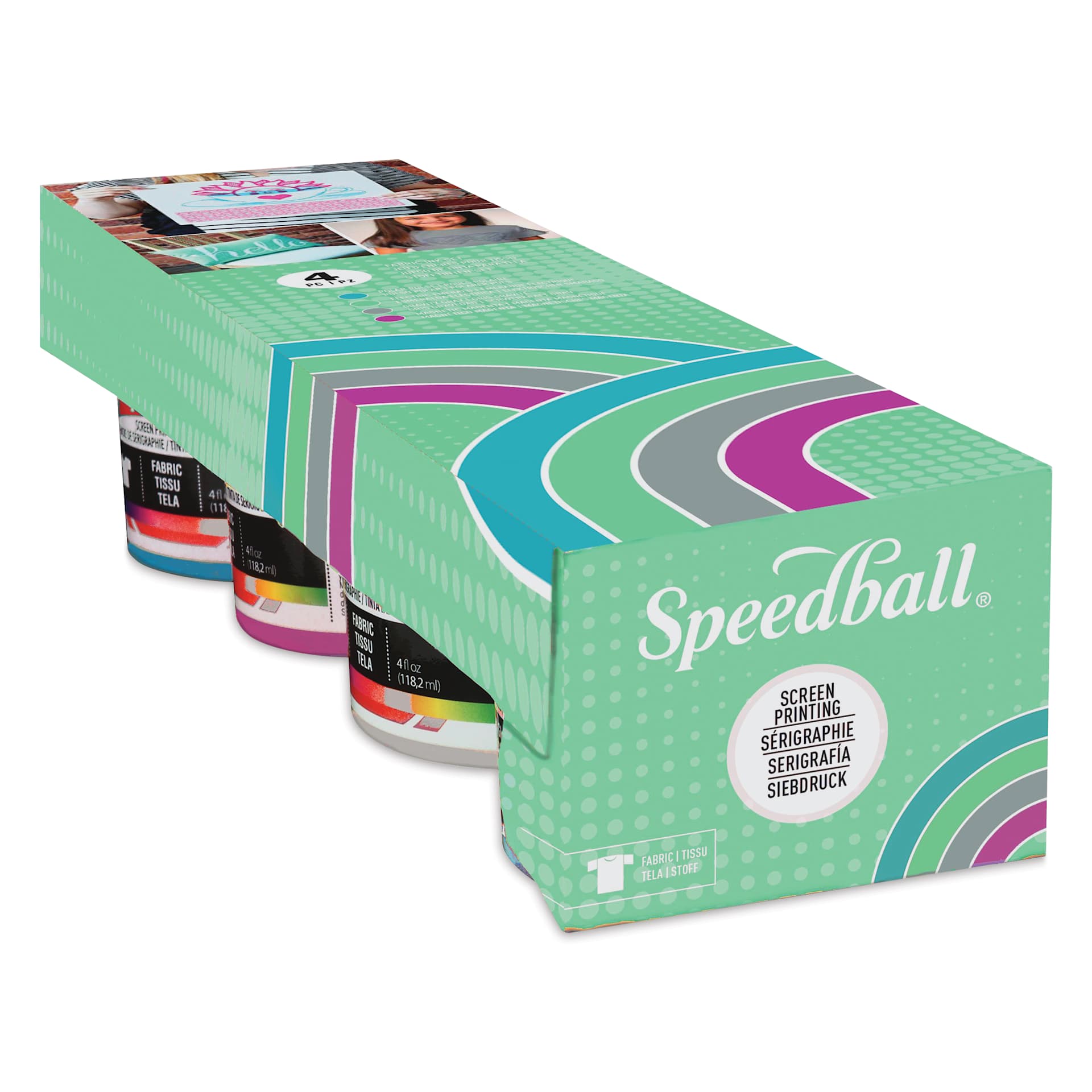 Speedball Fabric Screen Printing Ink - Energy Surge Colors, Set of 4, 4 oz, Jars packaging