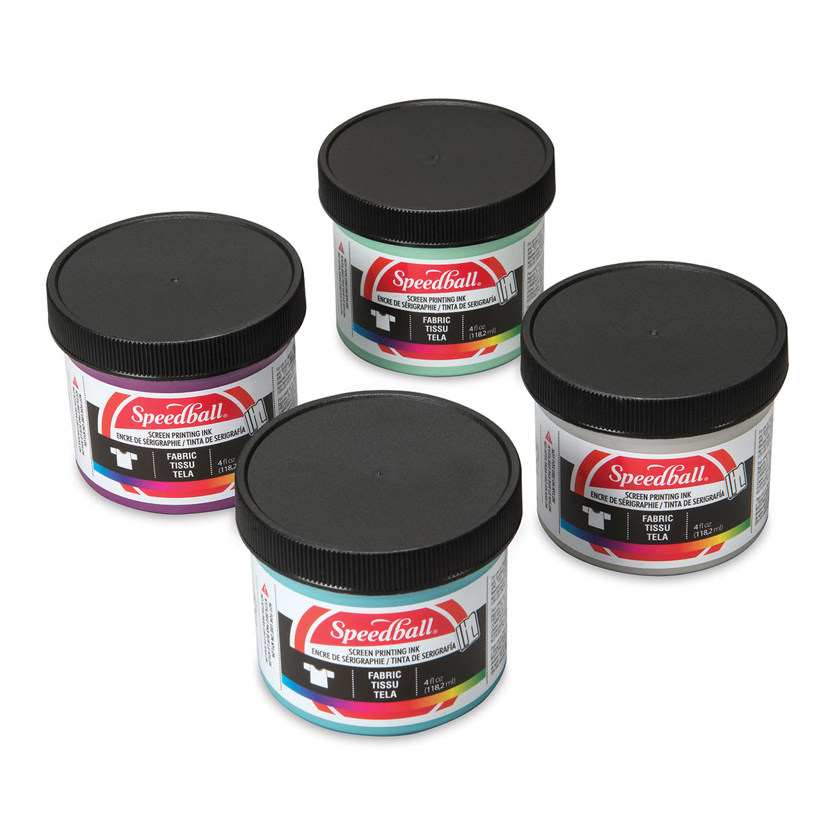 Speedball Fabric Screen Printing Ink - Energy Surge Colors, Set of 4, 4 oz, Jars outside of packaging