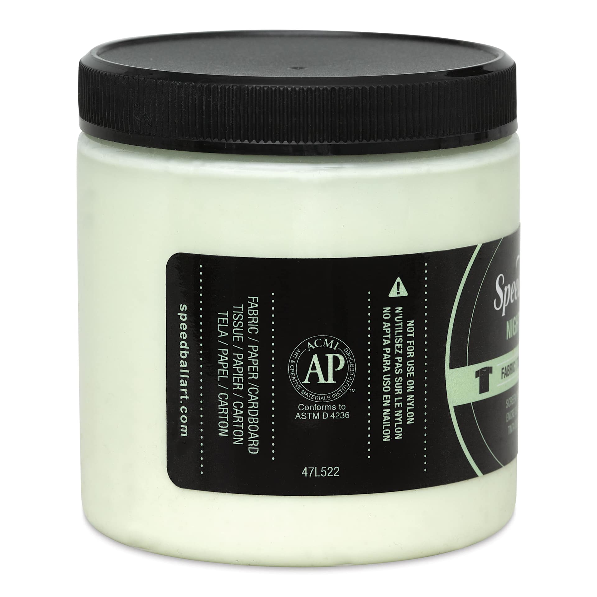 Speedball Night Glo Fabric Screen Printing Ink - White, 8 oz, Jar (Left side of label)
