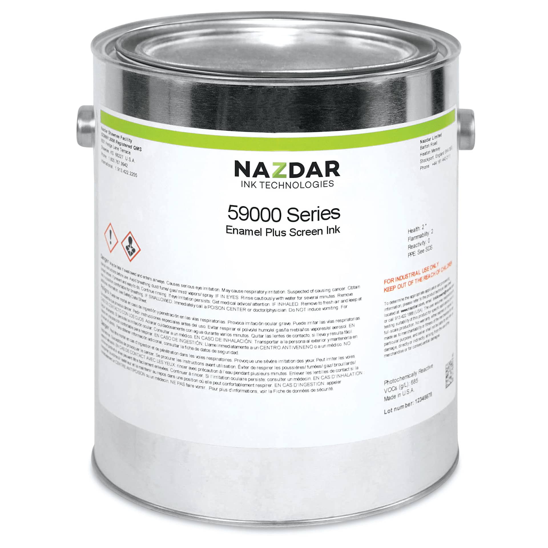 Nazdar 59000 Series Enamel Plus Gloss Screen Ink - Front of 1 kilogram can
