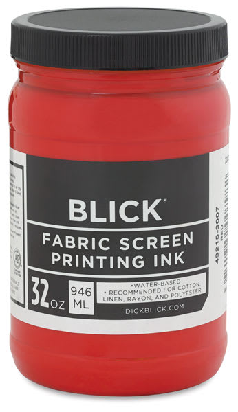 Blick Waterbased Acrylic Fabric Screen Printing Ink - Front view of Red Ink Jar shown Blick Waterbased Acrylic Fabric Screen Printing Ink - Front view of Red Ink Jar shown