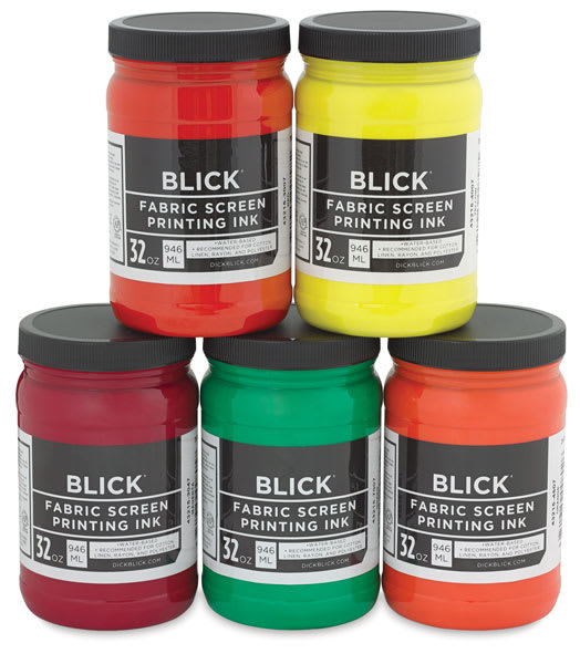 Blick Waterbased Acrylic Fabric Screen Printing Ink - Assorted Jars shown stacked Blick Waterbased Acrylic Fabric Screen Printing Ink - Assorted Jars shown stacked