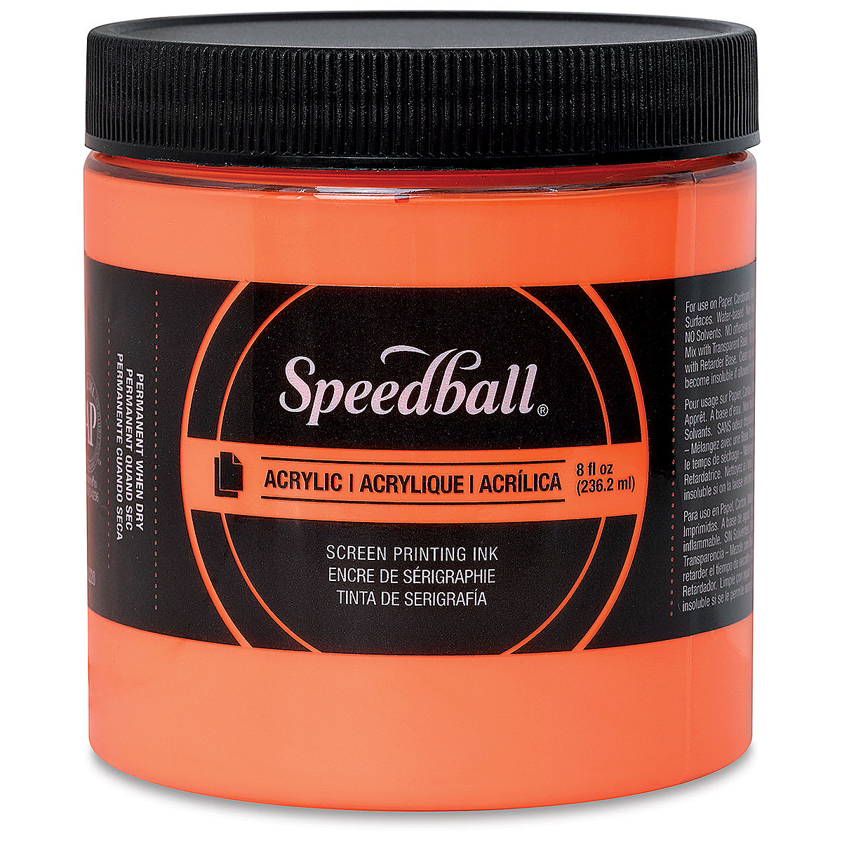 Speedball Permanent Acrylic Screen Printing Ink - Fluorescent Orange, 8 oz