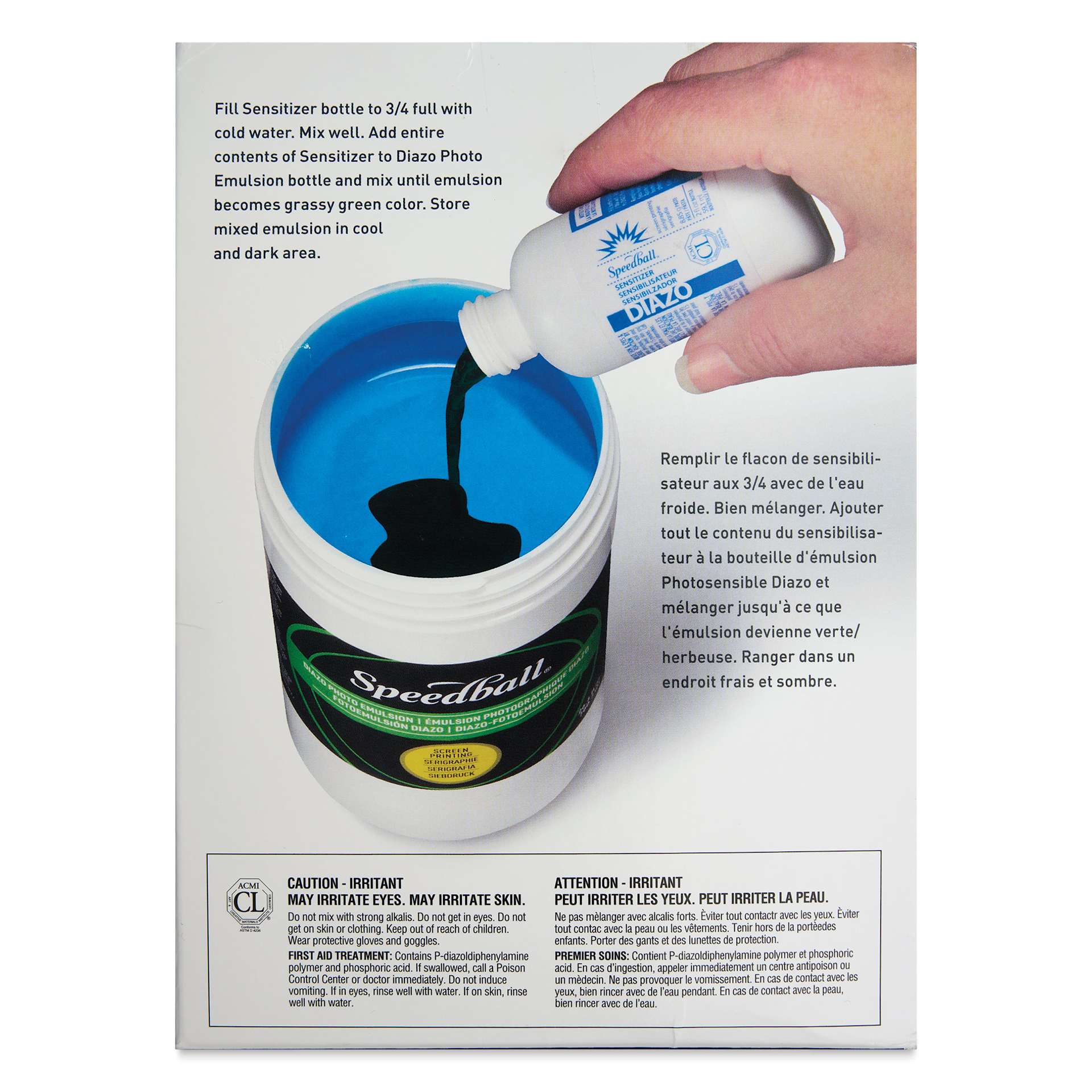 Speedball Diazo Photo Emulsion and Sensitizer Kit, back of the packaging Speedball Diazo Photo Emulsion and Sensitizer Kit, back of the packaging