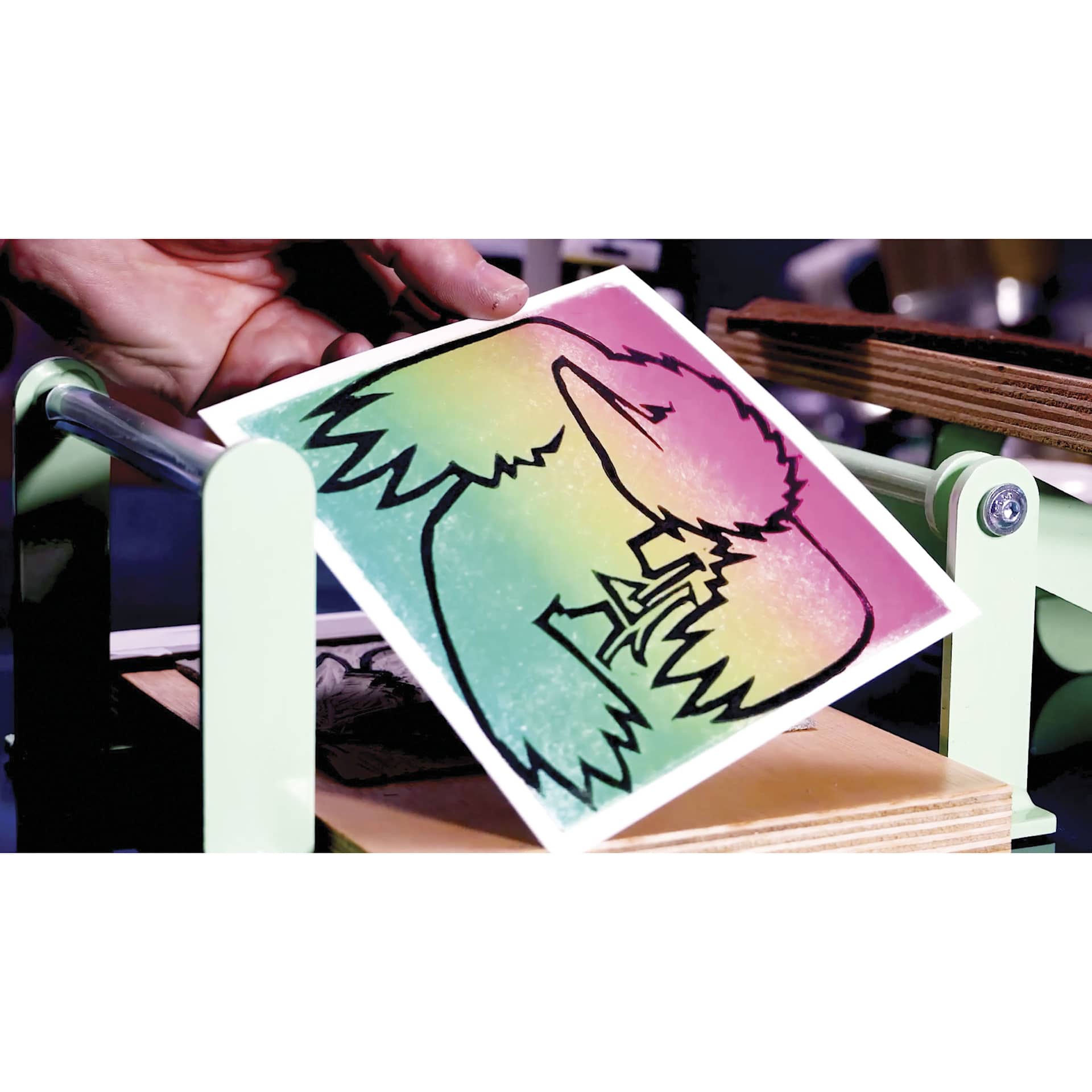 Woodzilla Hand Lino Press - Mint, 5-7/8" x 8-1/4", finished print Woodzilla Hand Lino Press - Mint, 5-7/8" x 8-1/4", finished print