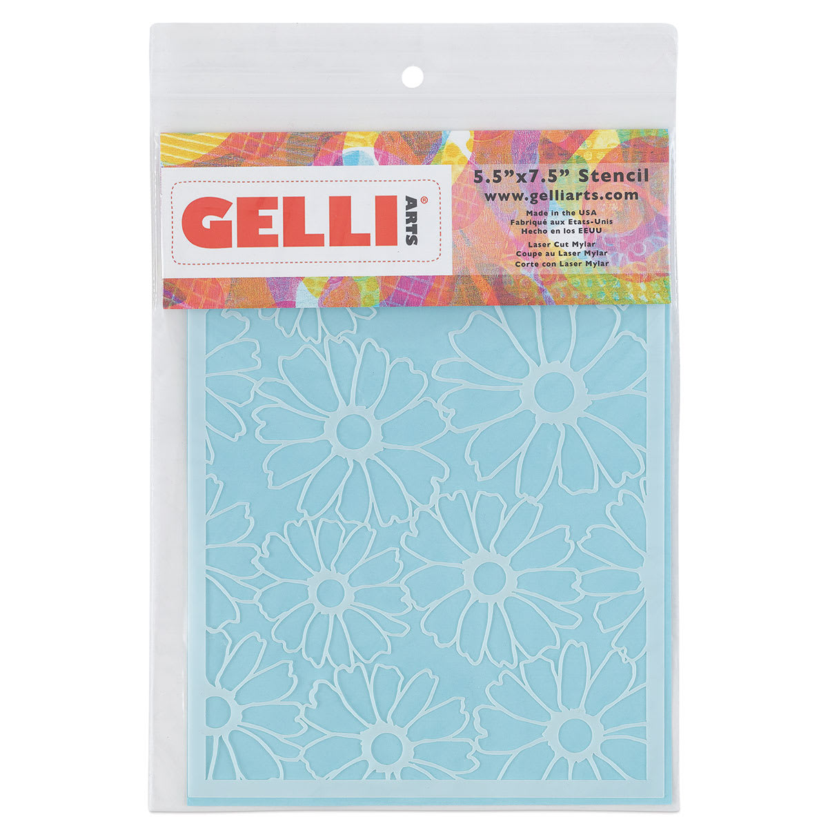 Gelli Arts Stencil - Front view of Flower Stencil in package