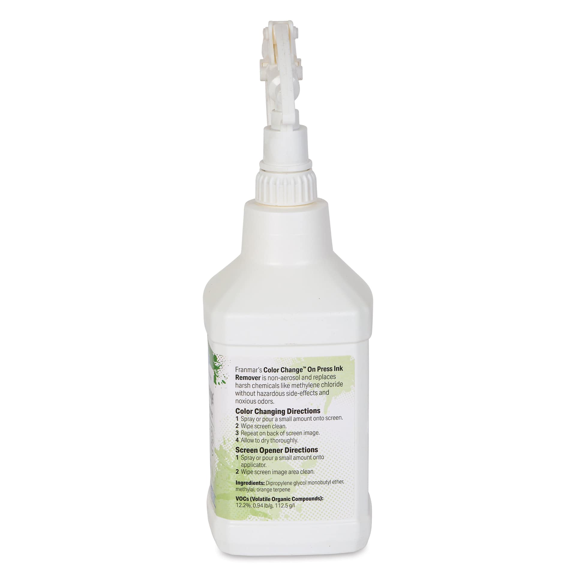 Franmar Color Change On Press Ink Remover - Quart with spray nozzle, back