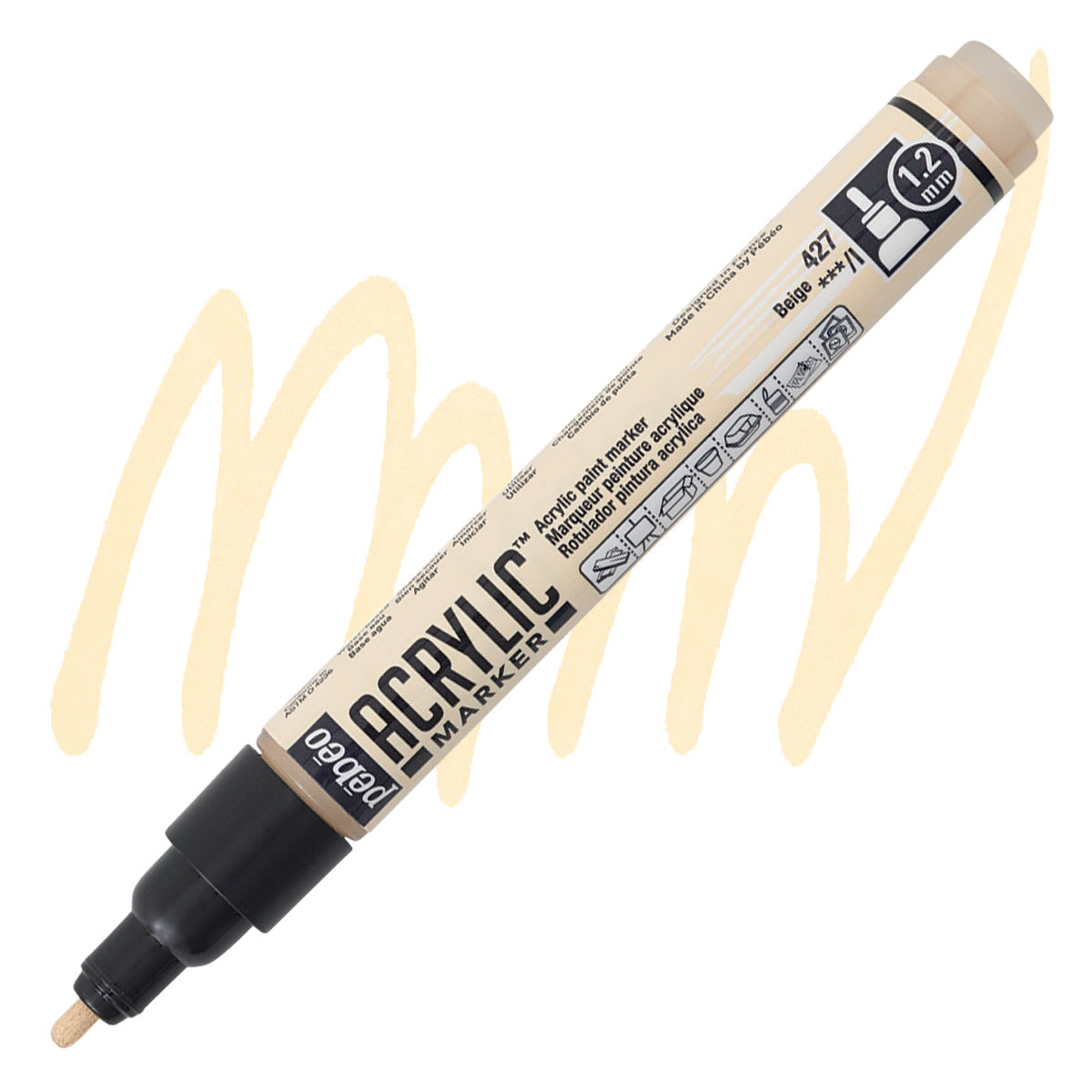 Pebeo Acrylic Marker - Beige, 1.2 mm, Bullet Nib marker and swatch