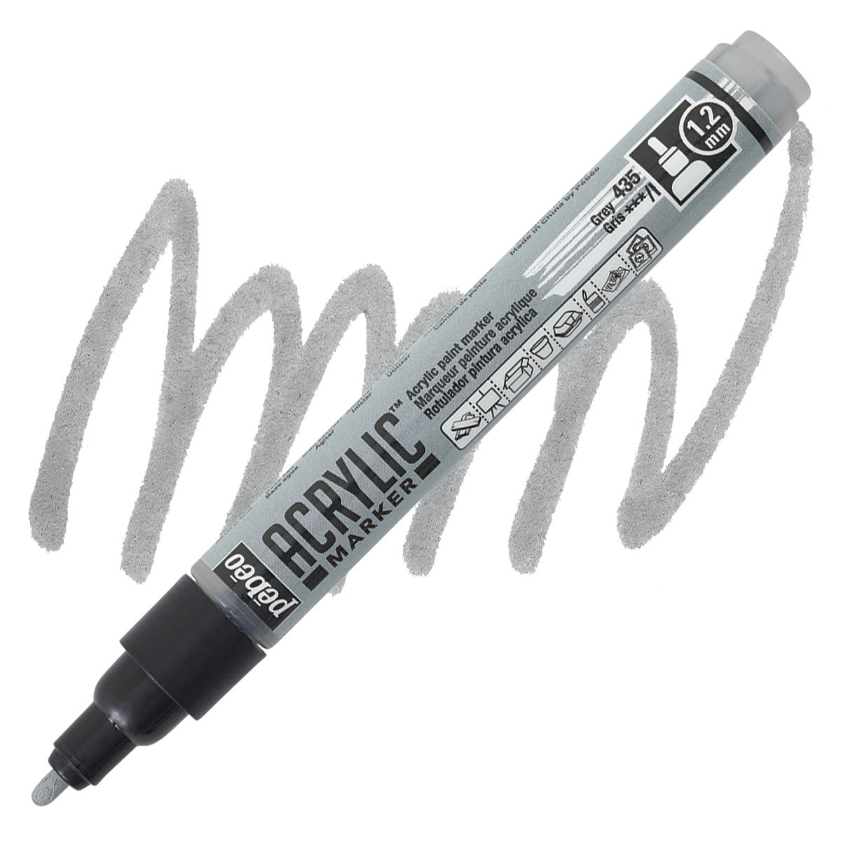 Pebeo Acrylic Marker - Grey, 1.2 mm, Bullet Nib marker and swatch