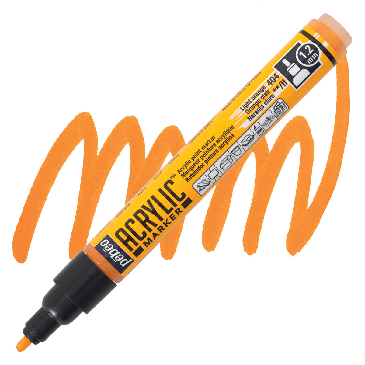 Pebeo Acrylic Marker - Light Orange, 1.2 mm, Bullet Nib marker and swatch
