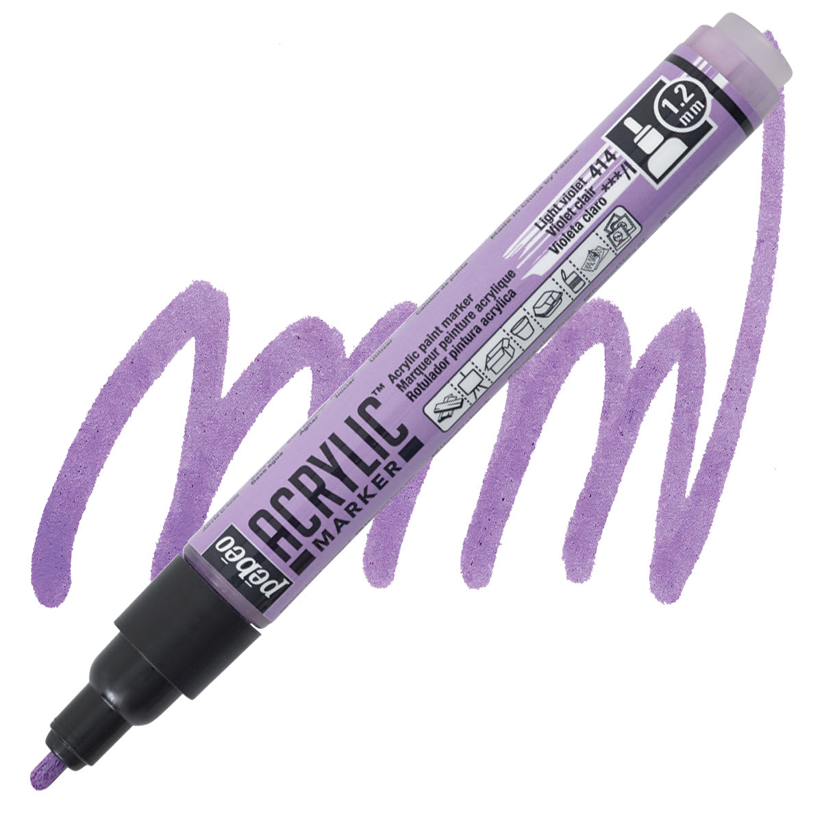 Pebeo Acrylic Marker - Light Violet, 1.2 mm, Bullet Nib marker and swatch