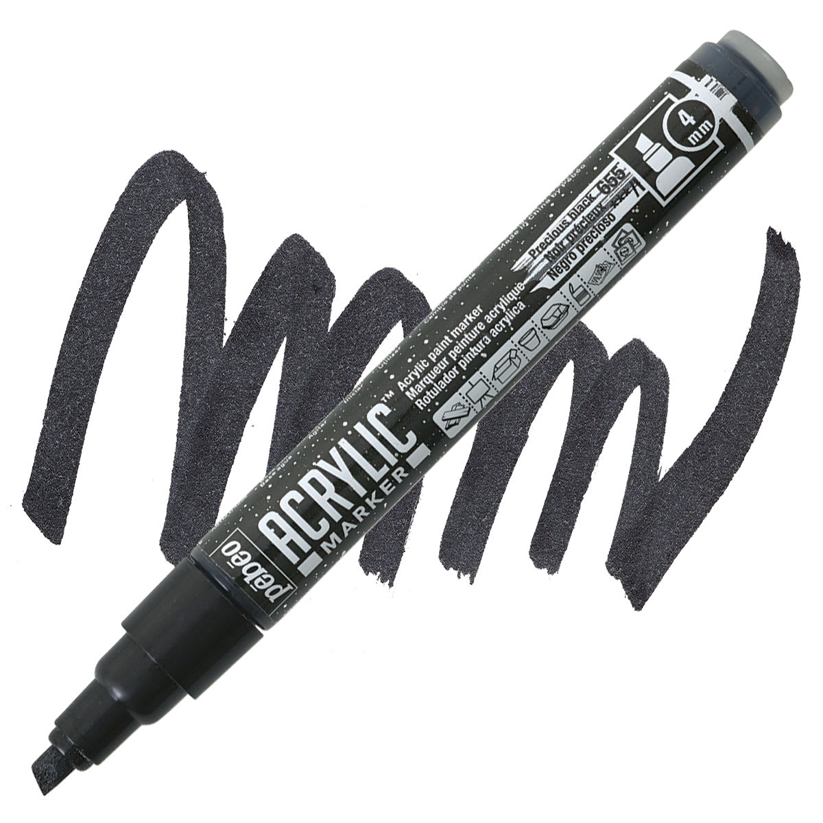 Pebeo Acrylic Marker - Precious Black 4 mm bullet nib marker marker and swatch