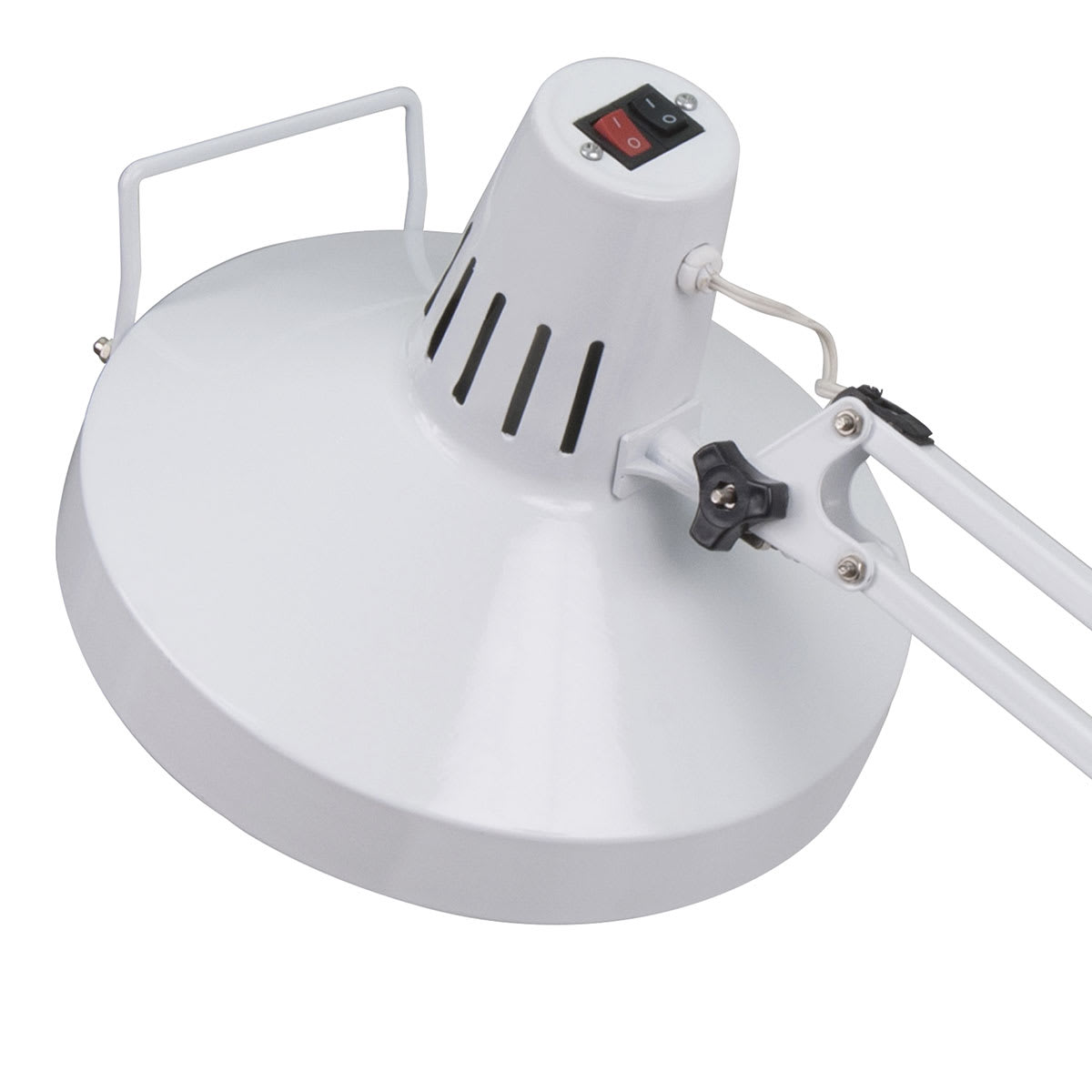 Studio Designs LED Combo Lamp - White, close-up of the top of the lamp showing on and off switch Studio Designs LED Combo Lamp - White, close-up of the top of the lamp showing on and off switch