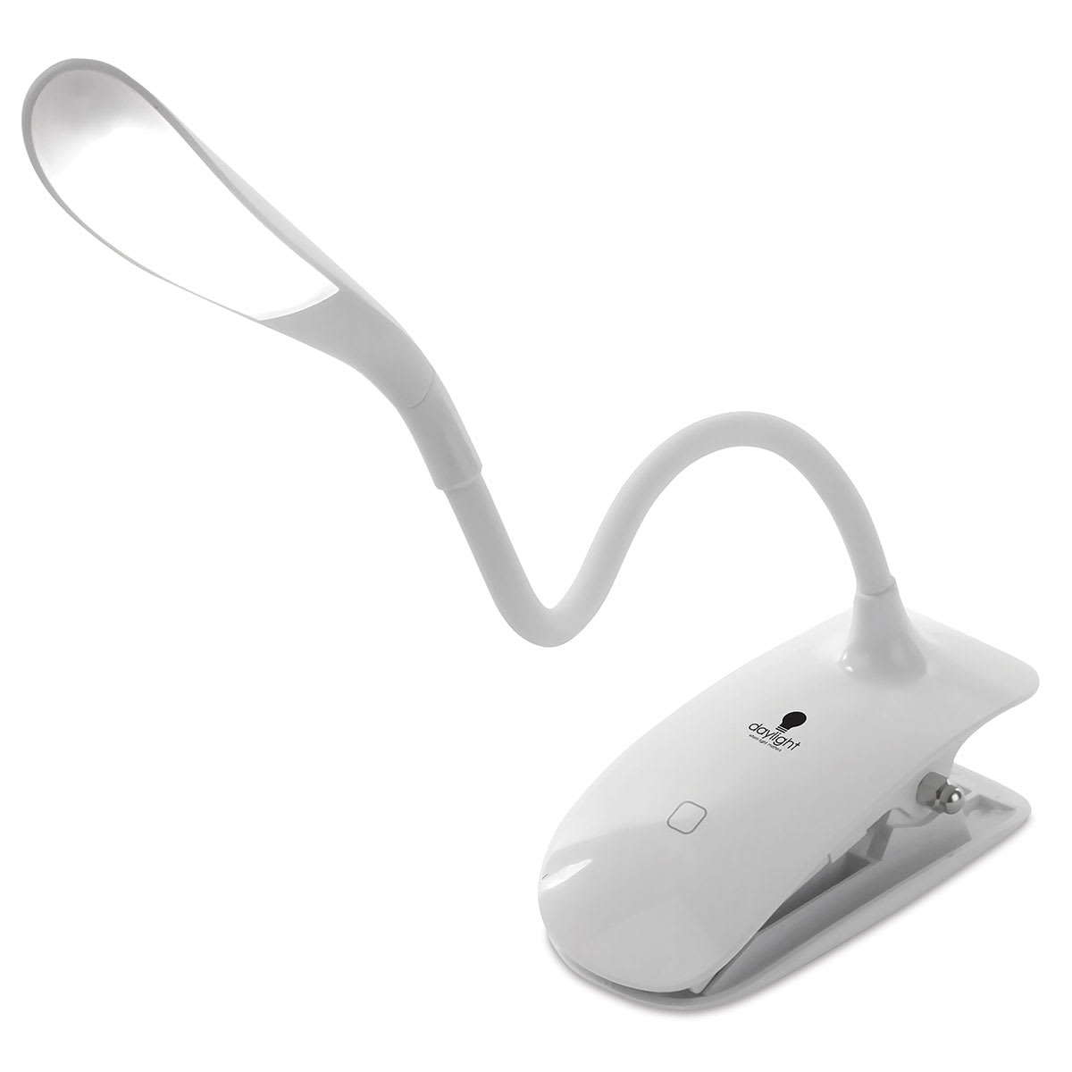 Daylight Smart Clip-On Lamp - Angled view of lamp showing light and flexible arm Daylight Smart Clip-On Lamp - Angled view of lamp showing light and flexible arm