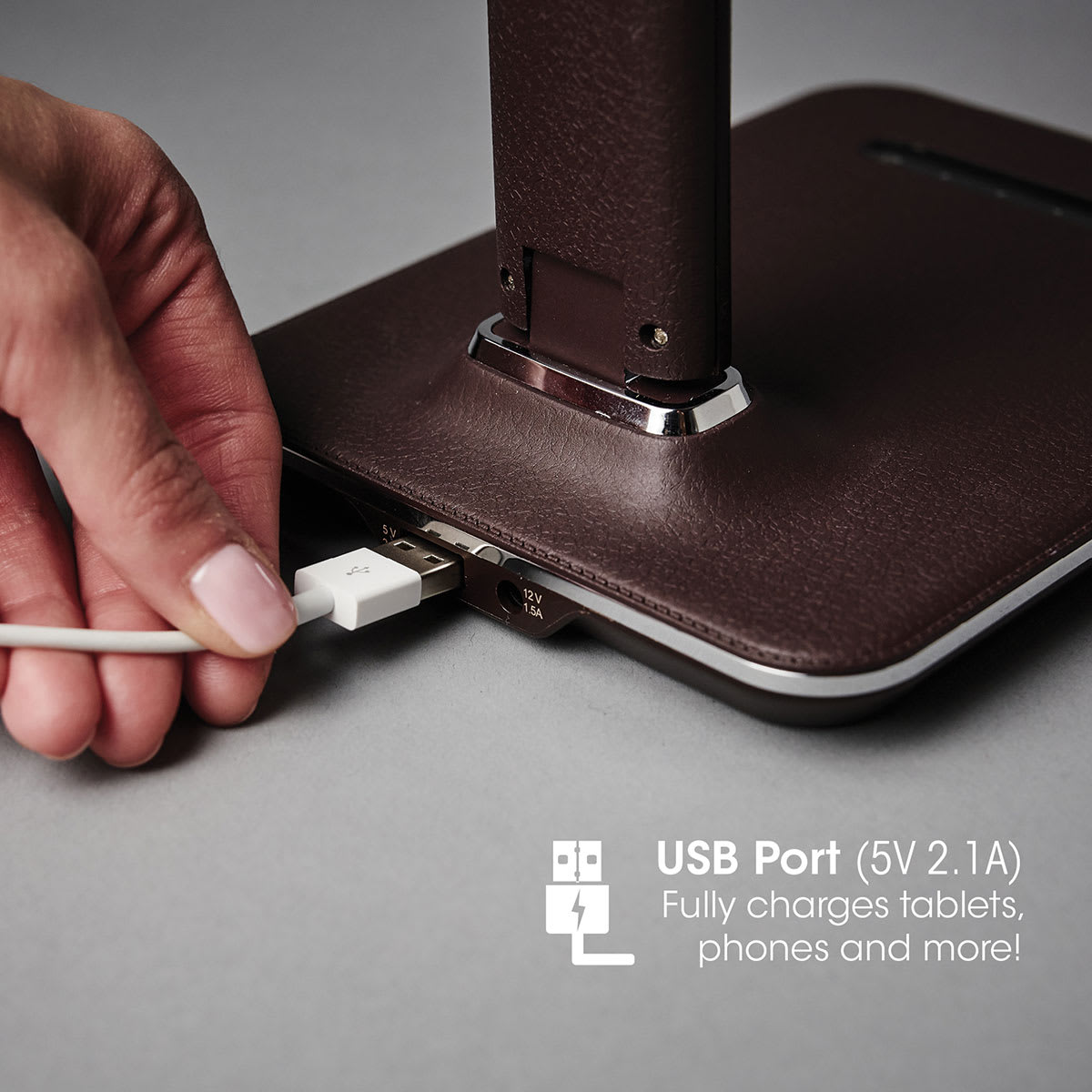 OttLite LED Renew Desk Lamp - Closeup showing USB connection
