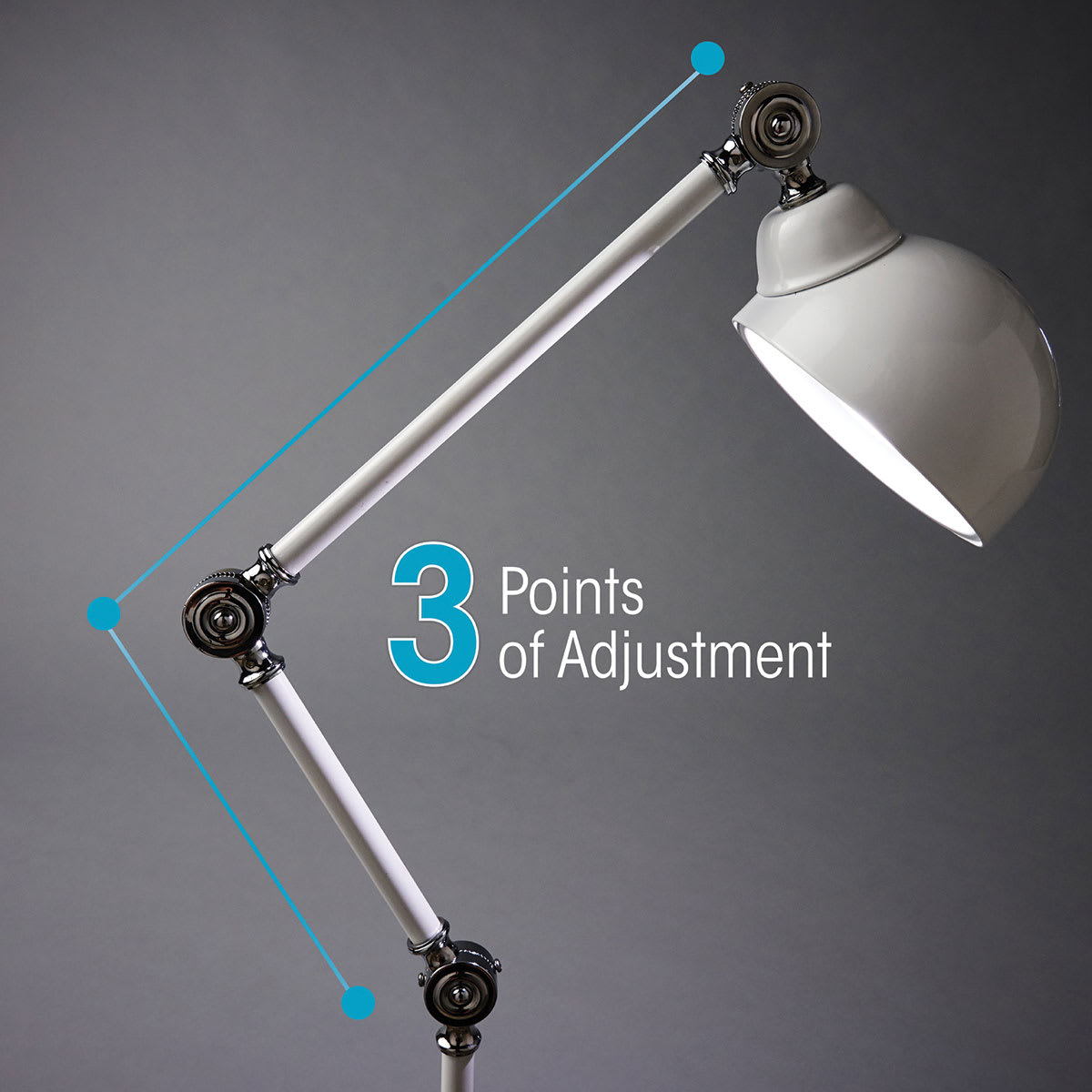 OttLite LED Revive Floor Lamp - Photo highlighting 3 points of adjustment of light
OttLite LED Revive Floor Lamp - Photo highlighting 3 points of adjustment of light