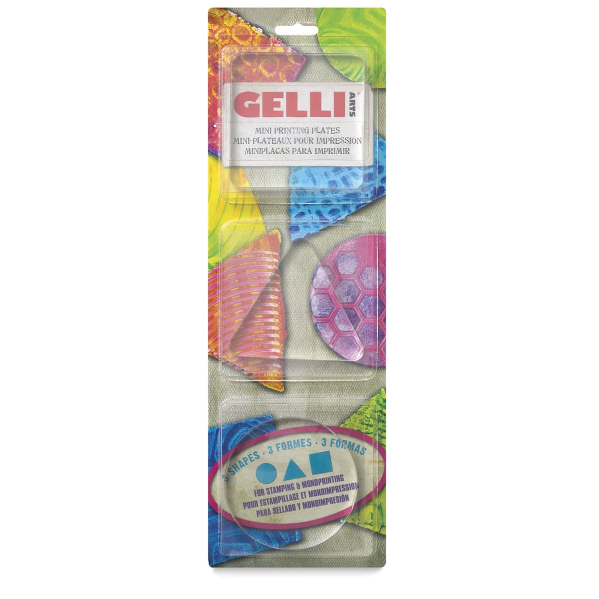 Gelli Arts Mini Gel Printing Plates - Assorted Shapes, Set of 3, front of the packaging