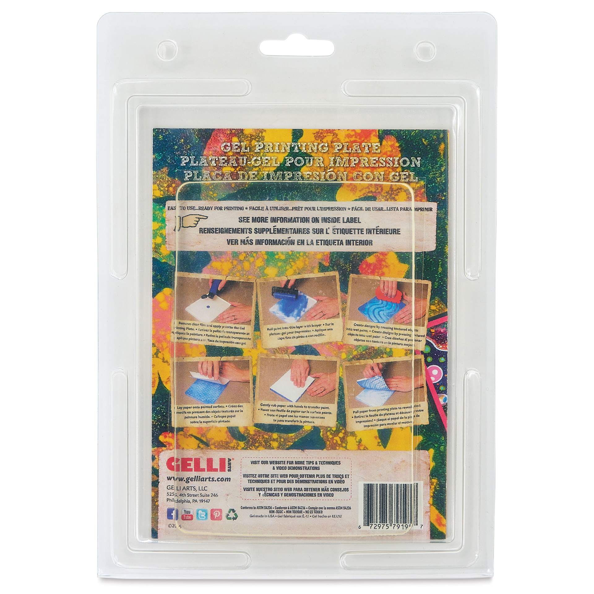 Gelli Arts Gel Printing Plate - 4" x 6" x 3/8", Rectangle back of packaging