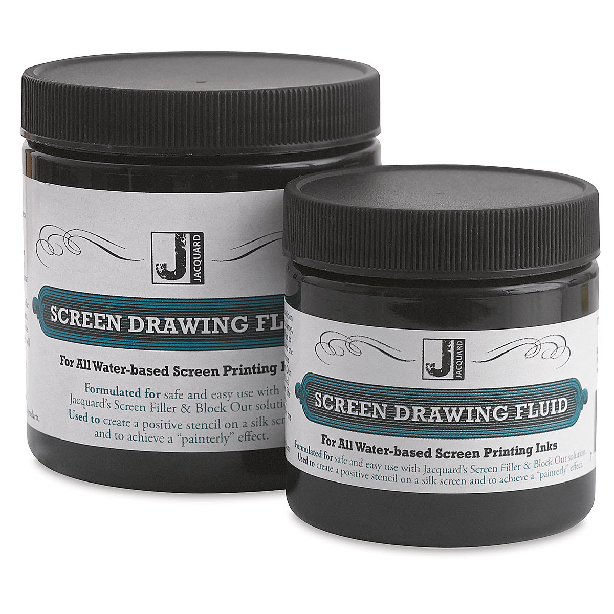 Jacquard Screen Drawing Fluid - Two size jars shown together
