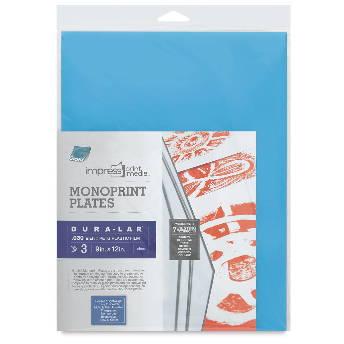 Grafix Impress Monoprint Plates - Front of package of Set of 3 Plates with label
Grafix Impress Monoprint Plates - Front of package of Set of 3 Plates with label