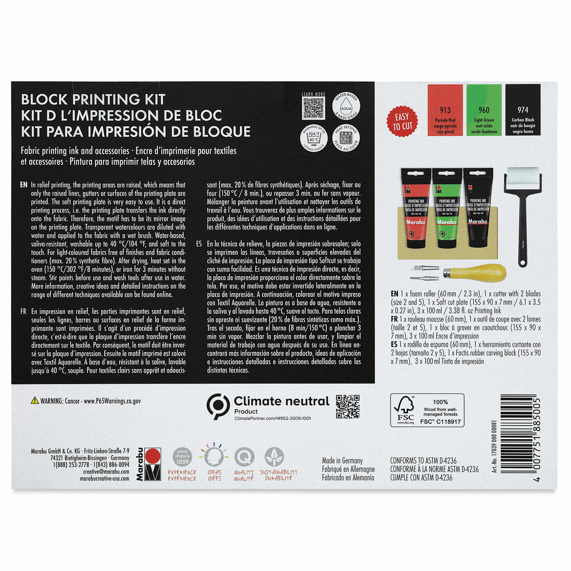 Marabu Block Printing Kit (Back of package)