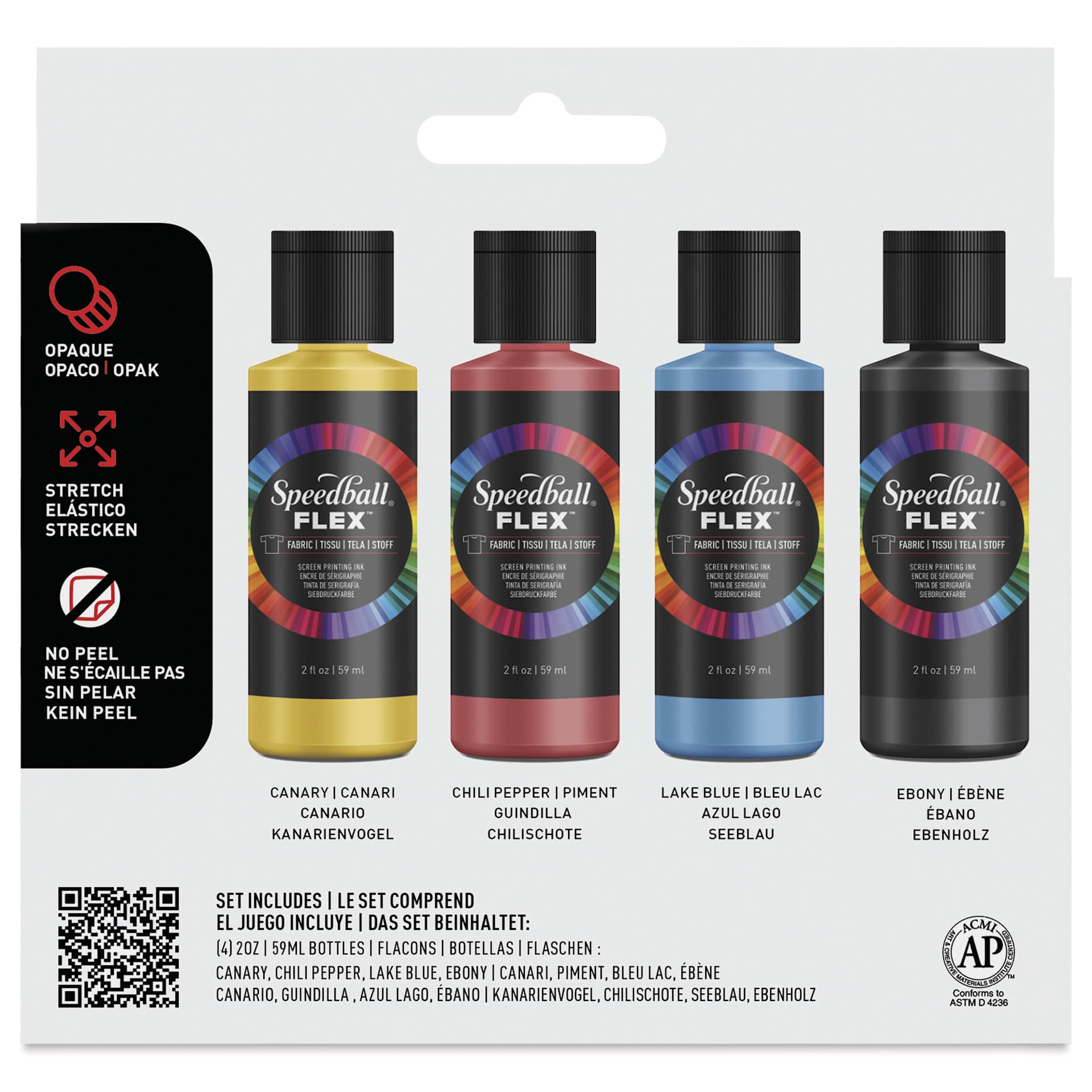 Speedball Flex Screen Printing Fabric Inks - Set of 4, 2 oz, back of packaging