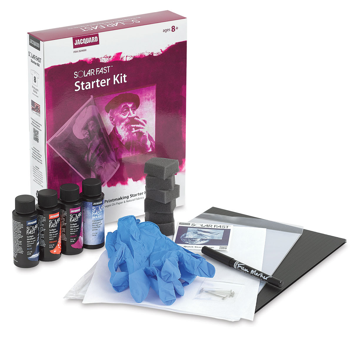 Jacquard SolarFast Dyes - Components of Starter Kit shown with package Jacquard SolarFast Dyes - Components of Starter Kit shown with package