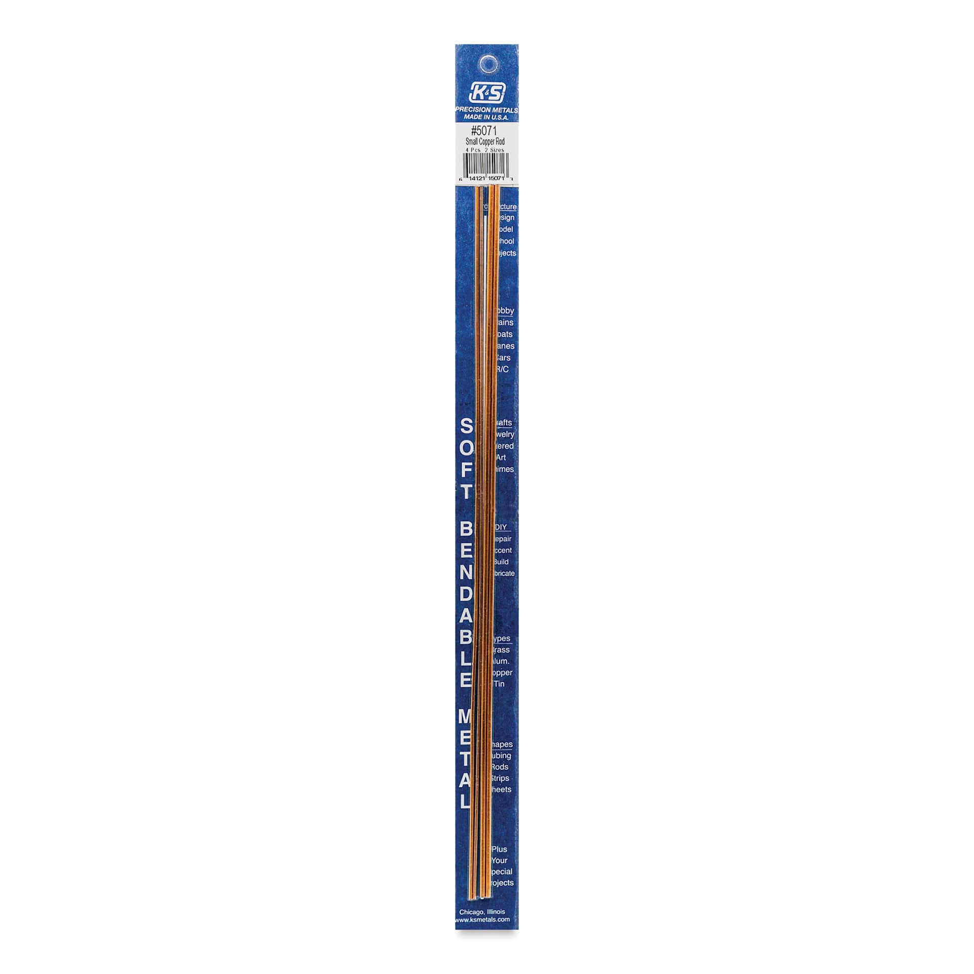 K&S Bendable Metal Shape - Copper, Round Rod, 1/16" & 3/32", Pkg of 4 (in package)