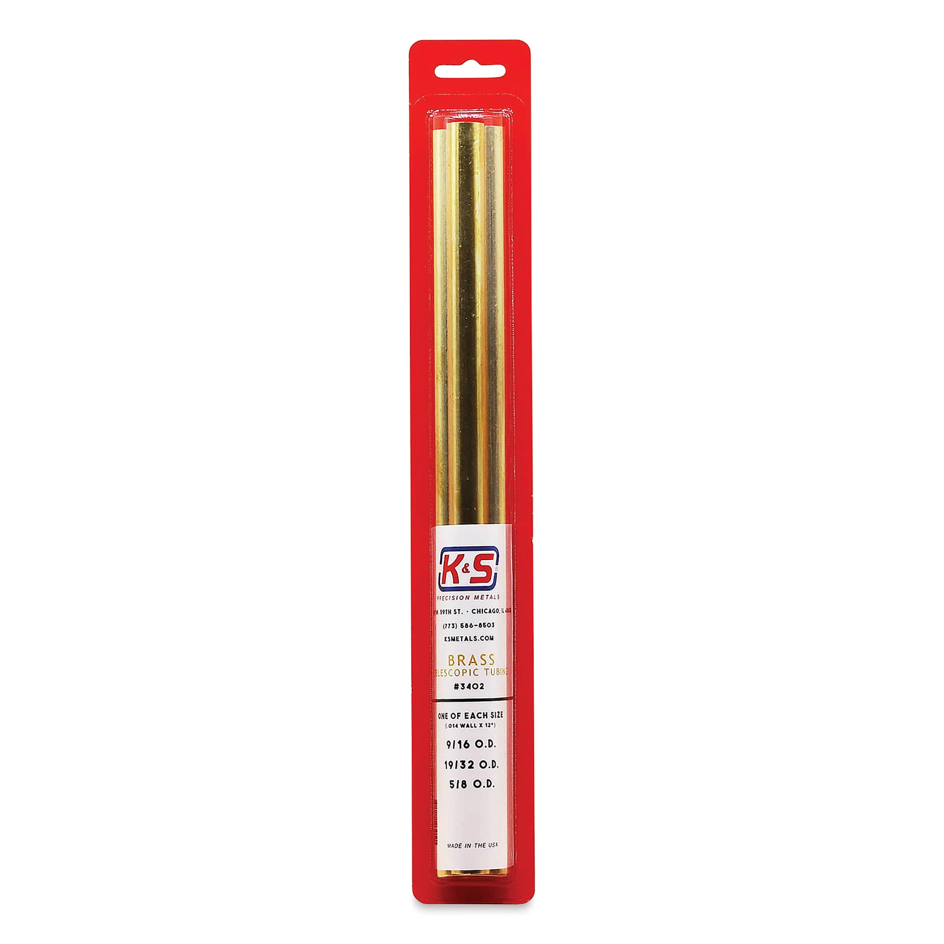 K&S Telescopic Tubing - Brass, Large Telescoping Tubing Assortment, Pkg of 3, 12" (In package)