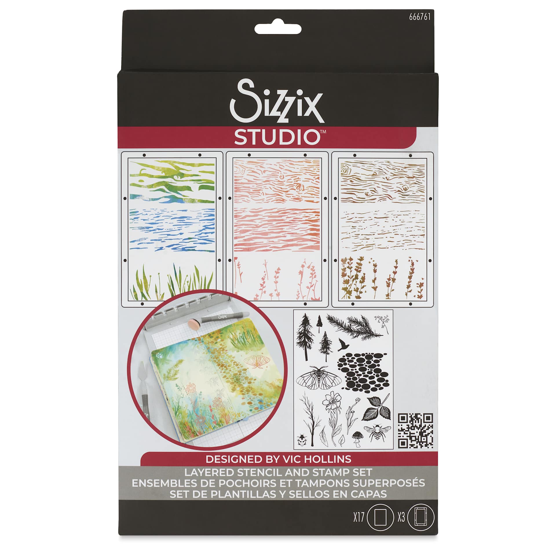 Sizzix Studio Layered Stencil and Stamp Set - Set of 20, Nature front of packaging