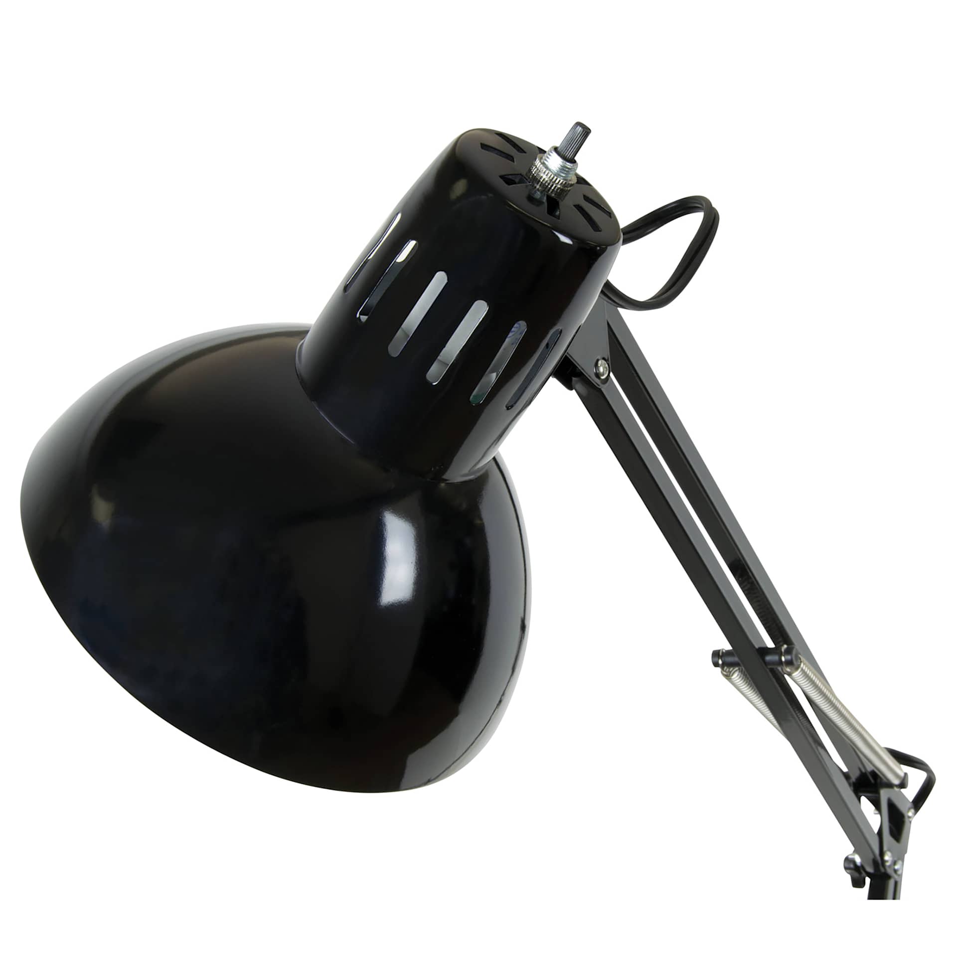 Studio Designs Swing Arm Lamp - Black, close-up of the lamp head from above Studio Designs Swing Arm Lamp - Black, close-up of the lamp head from above