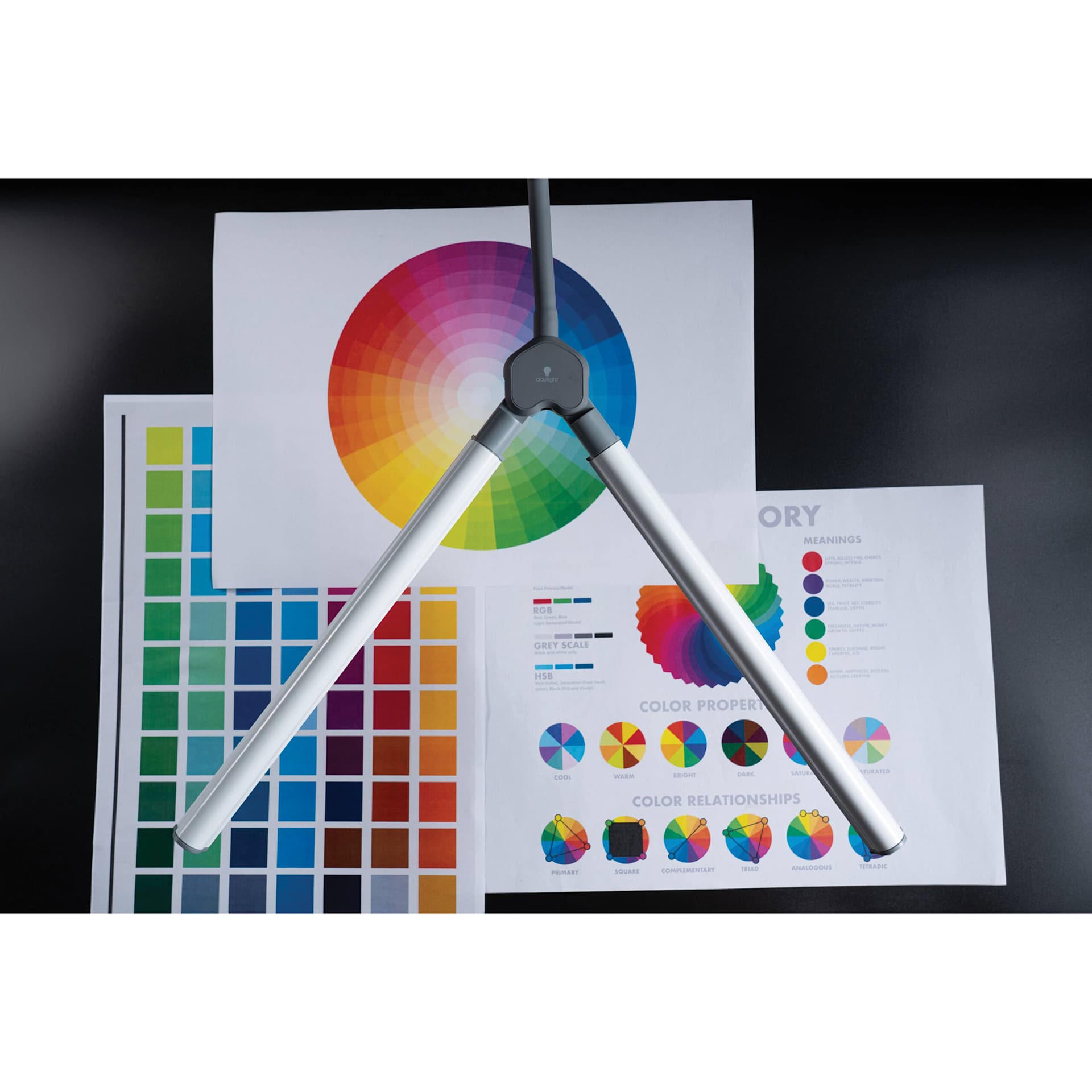 Daylight Duo Pro Table Lamp - top view of lamp over color chart