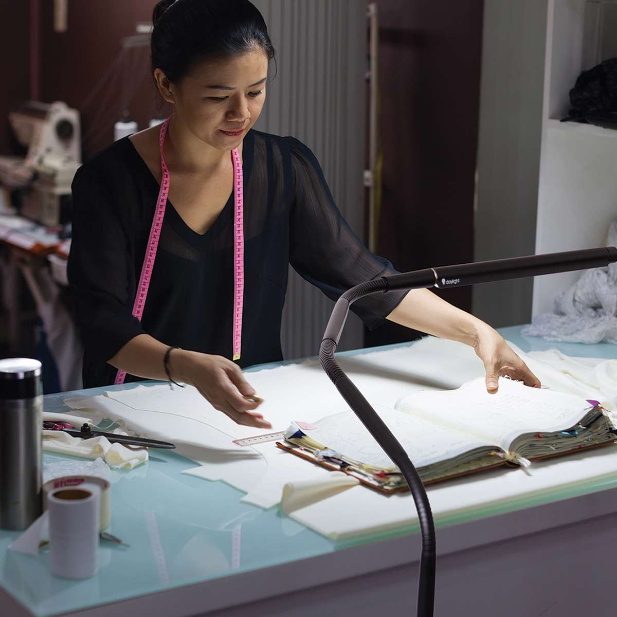 Daylight Electra Floor Lamp in use on desk