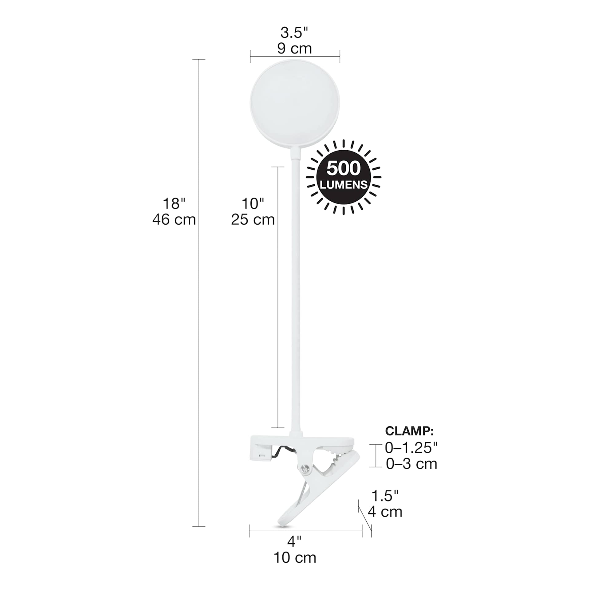 Artograph LED Dot Clip-On Lamp, measurements displayed