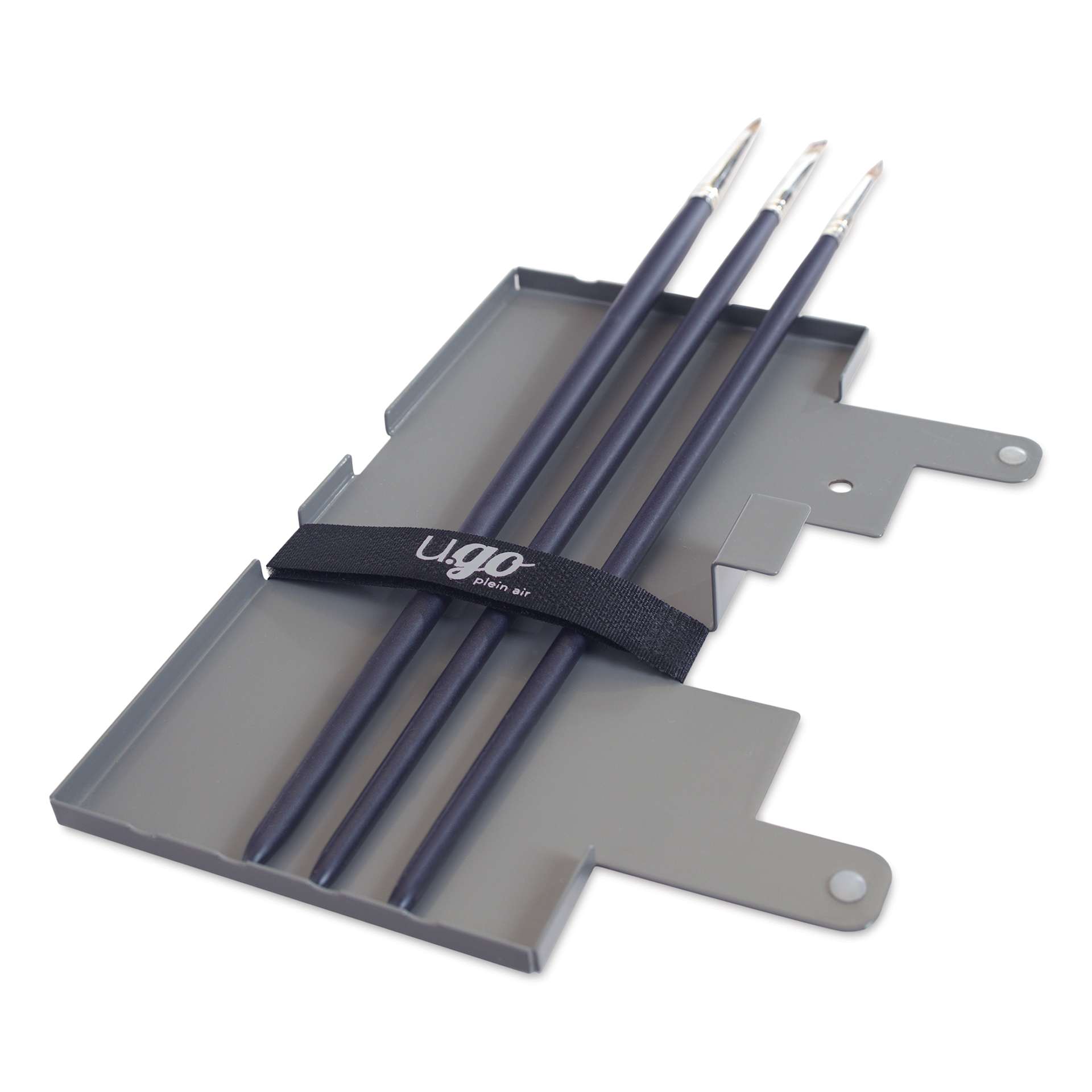 New Wave u.go Plein Air Anywhere Metal Side Tray - 4" x 8" shown with brushes (not included)