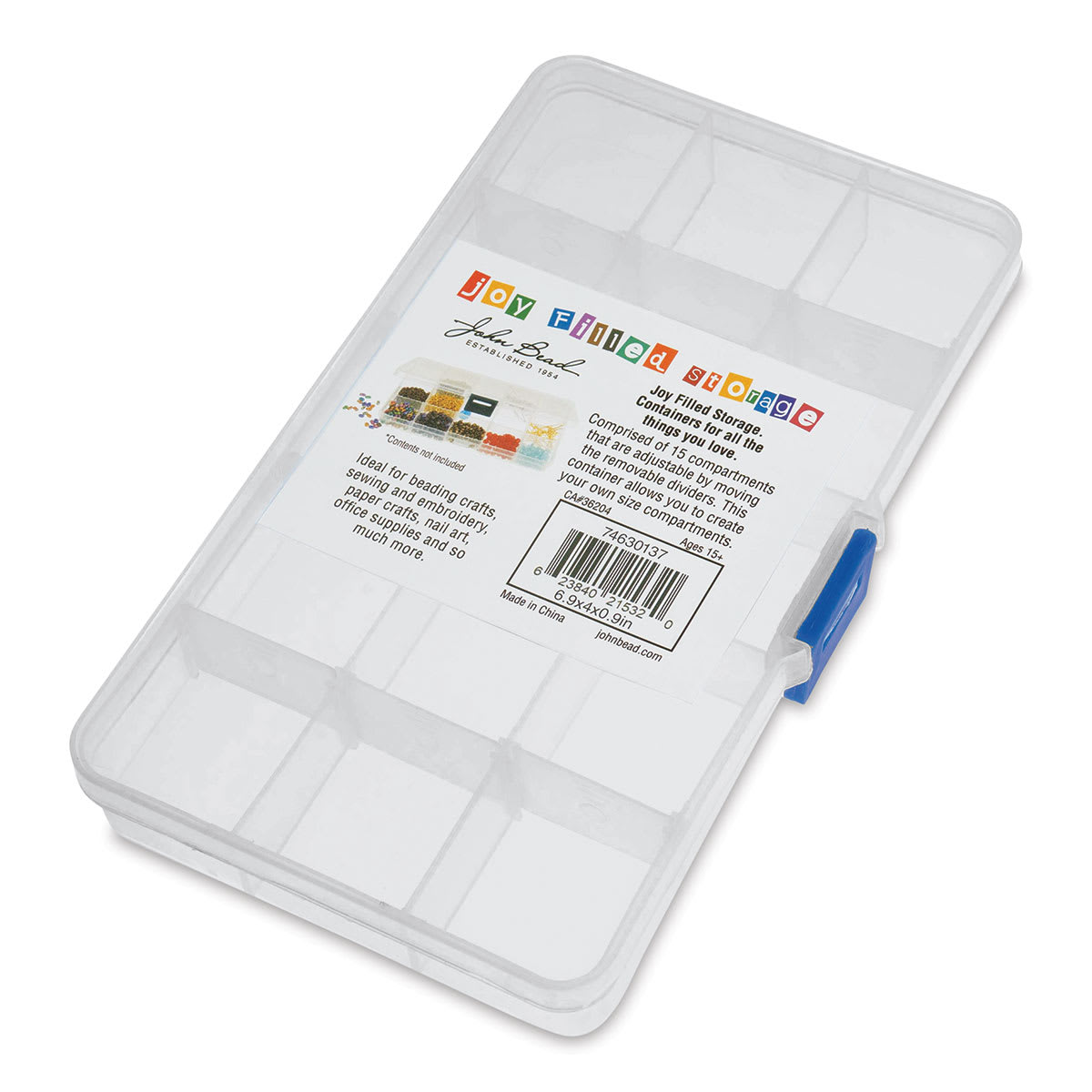 John Bead Adjustable Compartment Craft Storage Box - 0.9"H x 4"W x 6.9"L