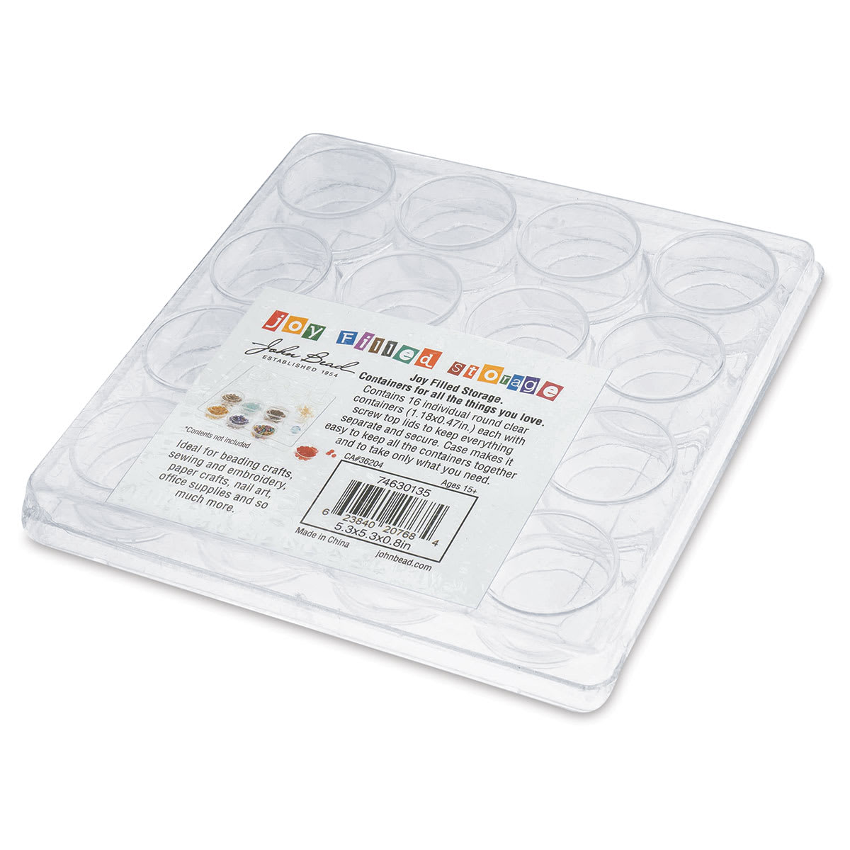 John Bead Craft Containers and Storage Box - 0.8"H x 5.3"W x 5.3"L