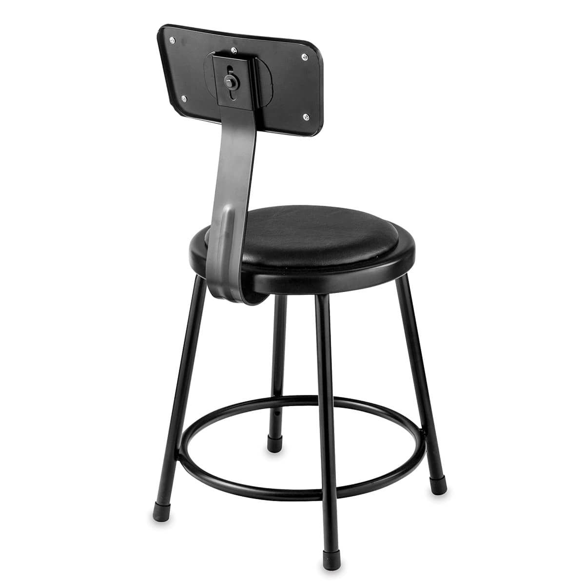 National Public Seating Corp. Padded Stool - Rear view of 24" High Black Padded stool with backrest National Public Seating Corp. Padded Stool - Rear view of 24" High Black Padded stool with backrest