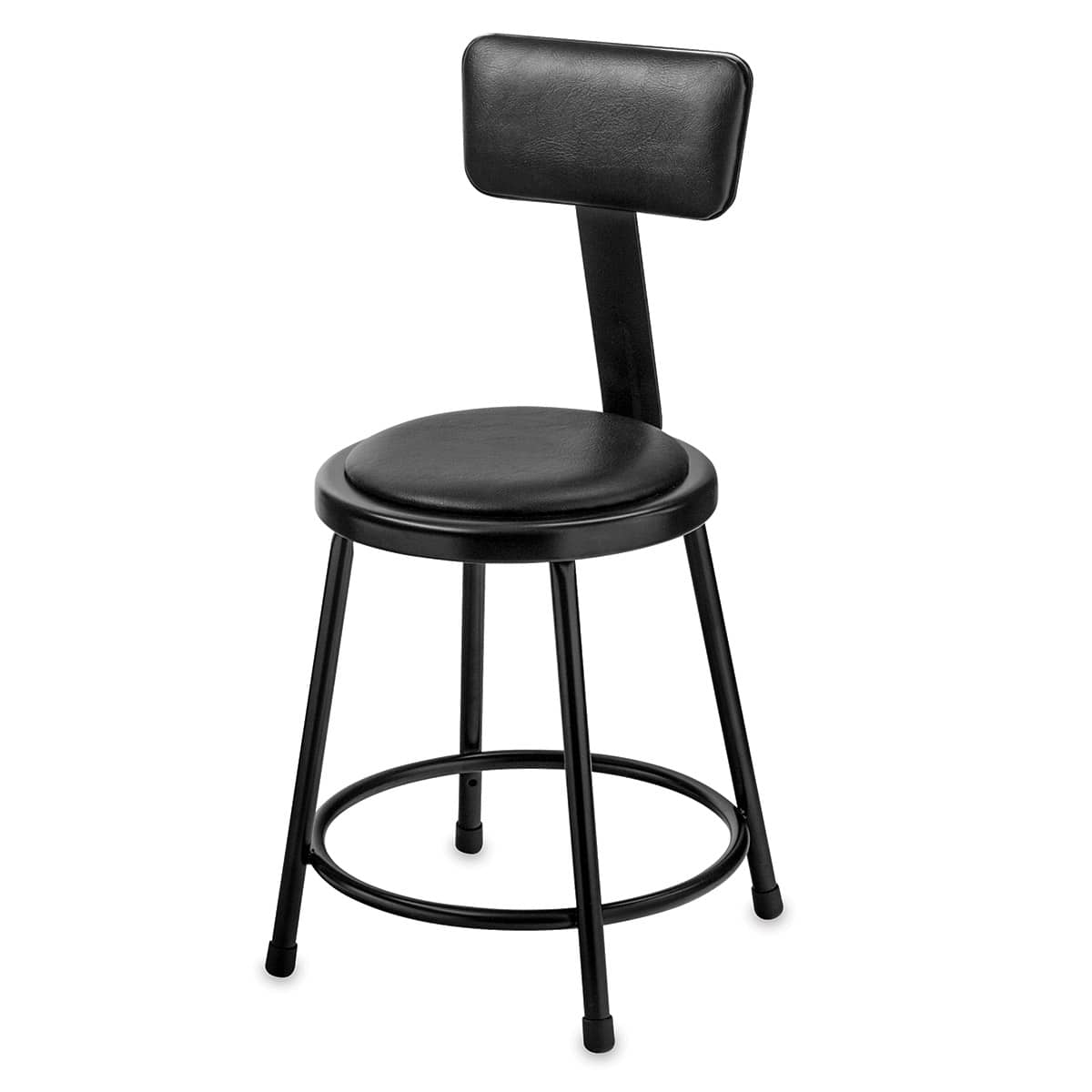 National Public Seating Corp. Padded Stool - Front view of 24" High Black Padded stool with backrest National Public Seating Corp. Padded Stool - Front view of 24" High Black Padded stool with backrest