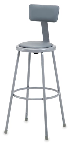 National Public Seating Corp. Padded Stool - Front view of 30" High Gray Padded stool with backrest National Public Seating Corp. Padded Stool - Front view of 30" High Gray Padded stool with backrest