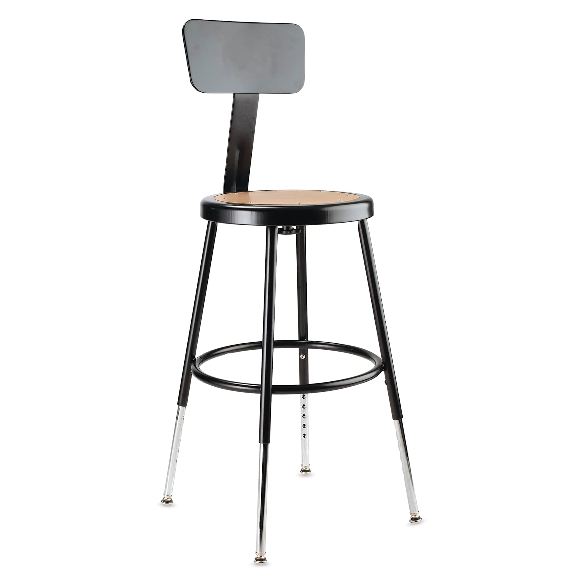 National Public Seating Corp Adjustable Stool with Backrest - Black, 19" to 27", side